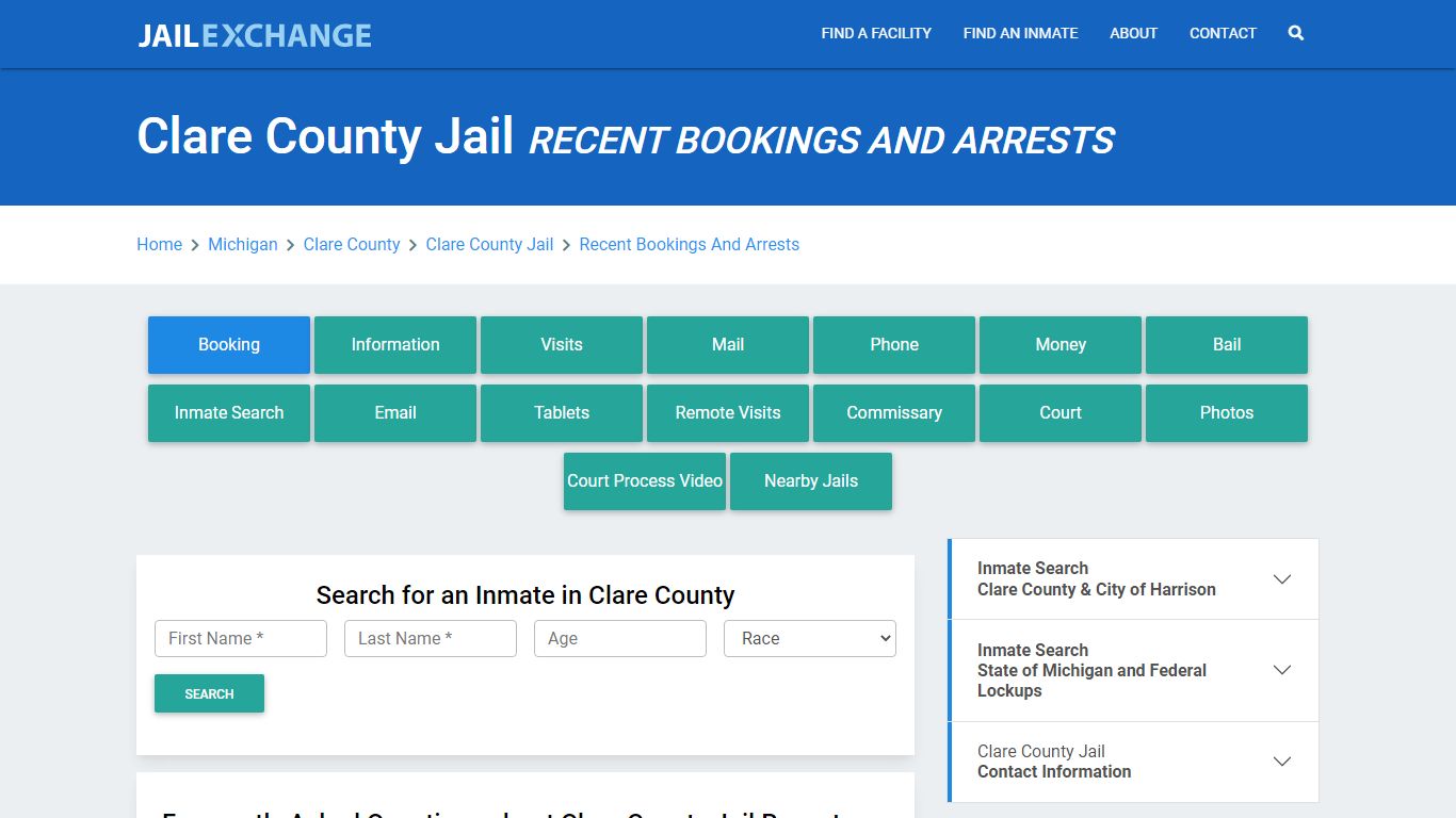 Clare County Jail Recent Bookings And Arrests - Jail Exchange